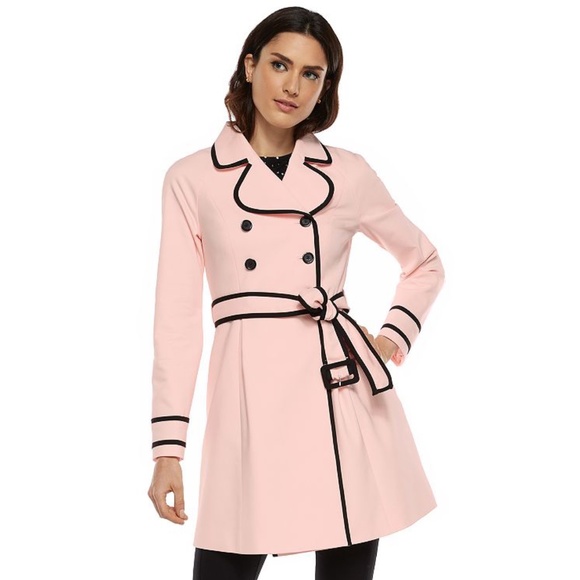 ELLE Trench Rain Coat Pink Women’s Lined Retro 16 - Picture 4 of 14